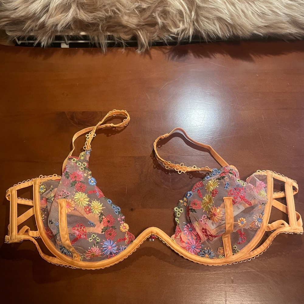 For Love And Lemons Vibrant Floral Lace Bra in Orange 38c
